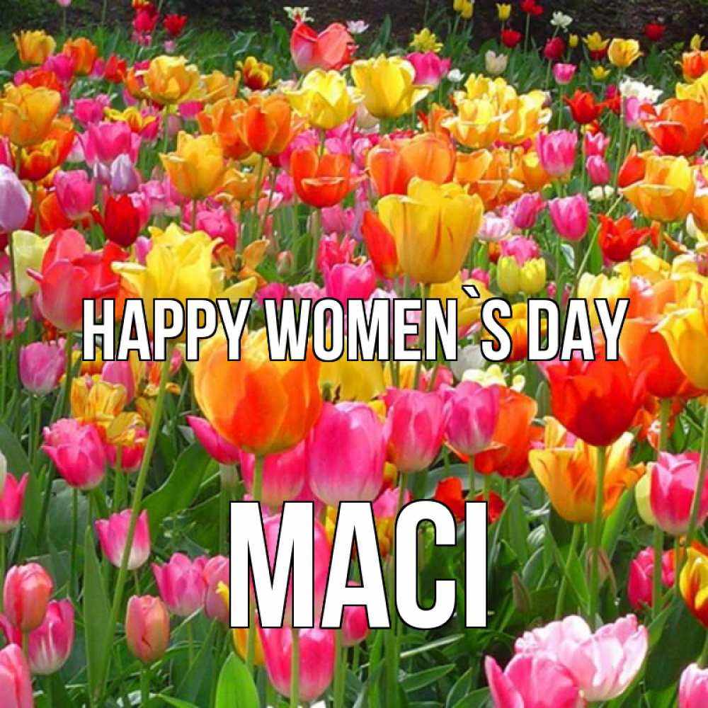Greetings card с именем, Maci happy women`s day на международный женский день Greetings with text for free download 